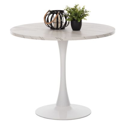 ROUND DINING TABLE ROLLO HM9421.01 MELAMINE IN WHITE MARBLE METAL LEG Φ90x74Hcm.