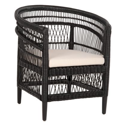 ARMCHAIR MALAWI HM9635.03 MAHOGANY WOOD WITH RATTAN IN BLACK-WHITE CUSHION 80x70x86Hcm.