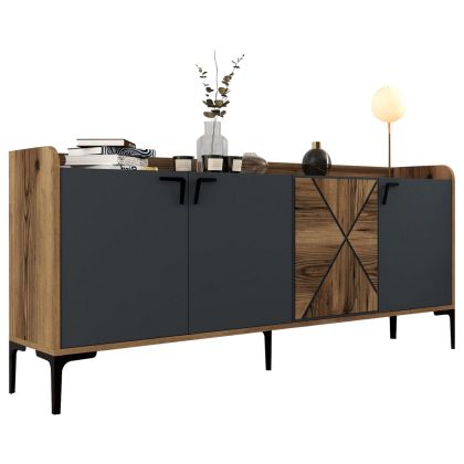 BUFFET MELAMINE WALNUT AND CHARCOAL GREY 180x35x78Hcm.HM9433.01