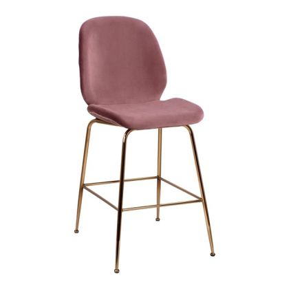 MEDIUM HEIGHT STOOL HM8524.02 VELVET DUSTY PINK & GOLD METAL FRAME 48x61x103 cm.