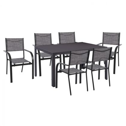 DINING SET 7 PCS TABLE GRAY 150X90 AND TEXTLINE ARMCHAIR GRAY HM11523.01