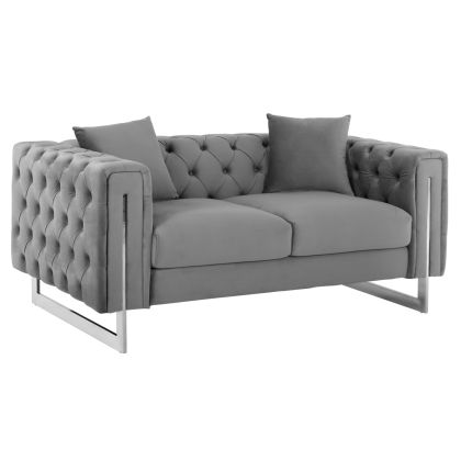 SOFA 2-SEATER t.CHESTERFIELD MOBAR HM3262.01 GREY VELVET-METAL LEGS 154x85x68Hcm.