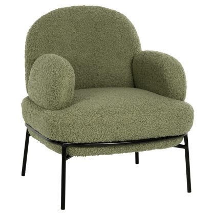 ARMCHAIR AGNES HM9525.27 PISTACHIO GREEN BOUCLE FABRIC-BLACK METAL LEGS 74x71x83Hcm.