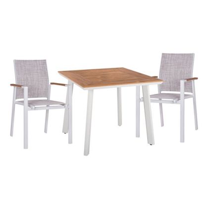 Set 3pieces with Table 80x80x73 & Armchairs Aluminum in White color HM10540.01