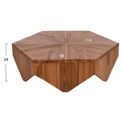 COFFEE TABLE HEXAGON HM9790 TEAK WOOD IN NATURAL  114x99x34Hcm.