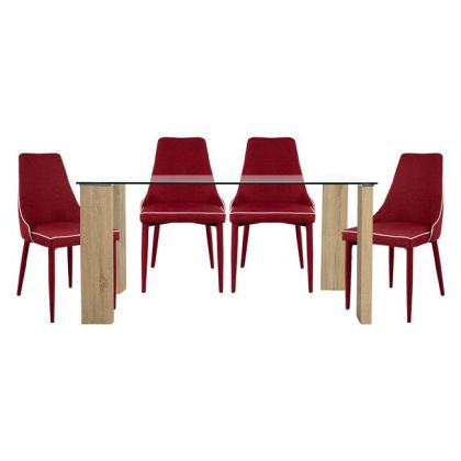 Set Dining Table 5 pieces Morgan 140x80 & Moli bordeaux color HM10079.04