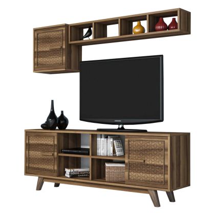 TV COMBO FURNITURE HM9516.01 MELAMINE IN WALNUT COLOR 160x35x56.2Hcm.