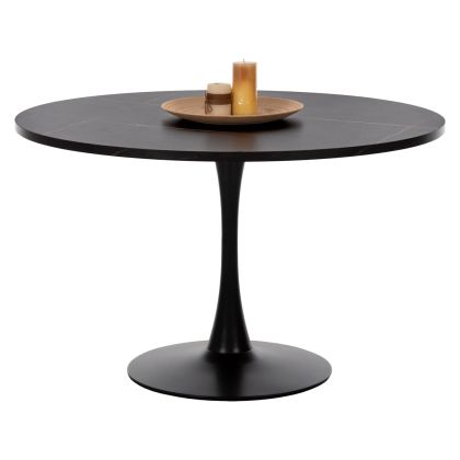 ROUND DINING TABLE ROLLO HM9422.02 MELAMINE IN BLACK MARBLE METAL LEG Φ120x74Hcm.