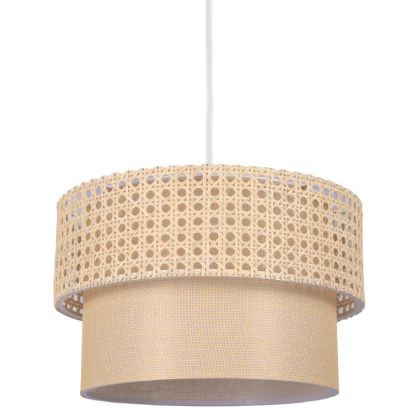 PENDANT CEILING LAMP HM7628.01 TWO-LAYER DRUM-RATTAN AND FABRIC, METAL FRAME