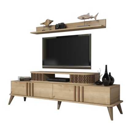 TV COMBO FURNITURE HM9515.01 MELAMINE IN NATURAL OAK  COLOR 168x39x51.6Hcm