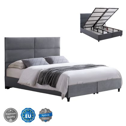 GRAY VELVET BED WITH STORAGE SPACE MILO HM622.10 FOR MATTRESS 160x200 cm.