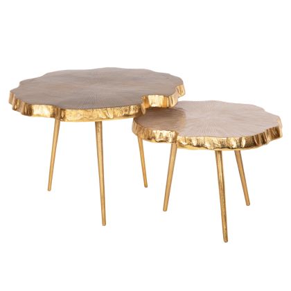 SET 2PCS COFFEE TABLES ANGUL HM10708 METAL IN GOLD-BLACK-WHITE