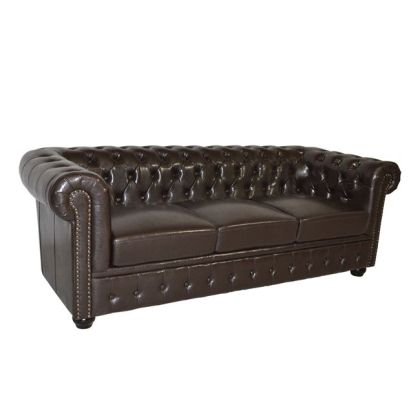 Sofa 3 seater Chesterfield type HM3009.01 dark brown Faux Leather 208x90x73 cm