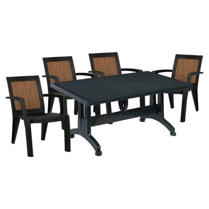 Set 5 pieces Table & Polypropylene chair in cypress green HM10577.05