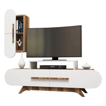 TV FURINITURE SET HM11854 MELAMINE IN WHITE-WALNUT