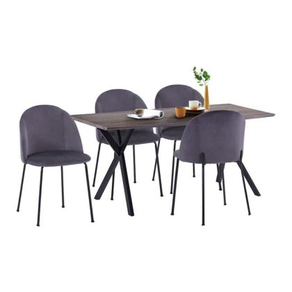 Set Dining Table HM11181 5pieces Table 140x80x75 cm MDF Old Beech & Clara Grey Velvet