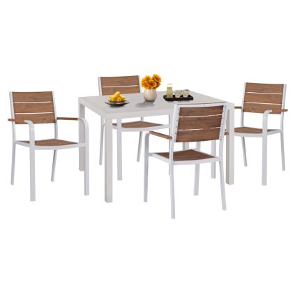 OUTDOOR DINING SET HM11879 WHITE 5PCS ALUMINUM AND POLYWOOD