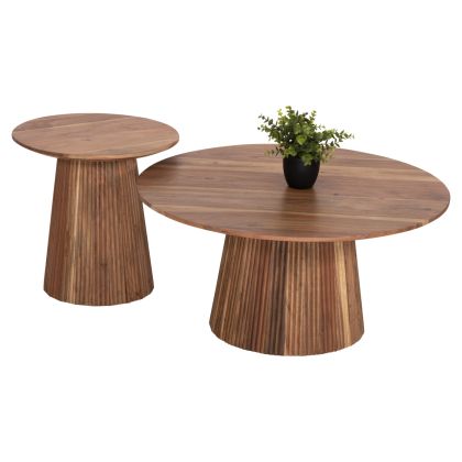 SET 2PCS COFFEE TABLES ROUND GROOT HM11945 SOLID ACACIA WOOD IN NATURAL Φ80 & Φ45cm.