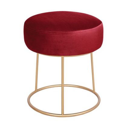 Velvet stool Karlo HM8411.06 in red color with gold base D36x38 cm.