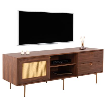 TV CABINET MEEN HM9736 MDF WITH WALNUT VENEER-GOLD LEGS 160x40x52Hcm.