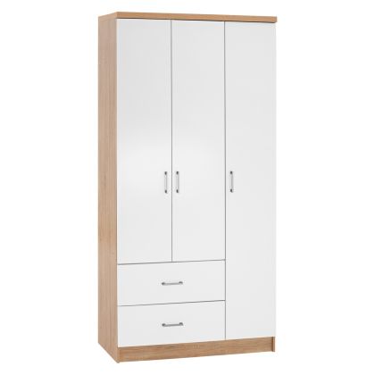 WARDROBE WITH 3 DOORS AND 2 DRAWERS HM340.06 SONAMA-WHITE 89x42,5x181 cm.