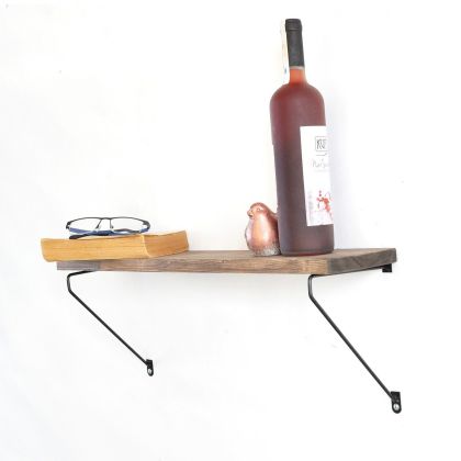 WALL SHELF WITH METAL & WOOD HM8963.01 WALNUT BLACK 60x14x20 cm.