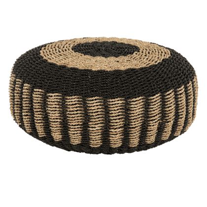 STOOL POUF SARONI HM7851.02 SEAGRASS IN NATURAL-BLACK COLOR Φ60x35Hcm.