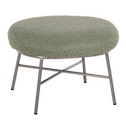 STOOL FOOTREST TRUDI HM8640.27 PISTACHIO GREEN BOUCLE FABRIC AND SILVER METAL BASE 56x47x40Hcm.