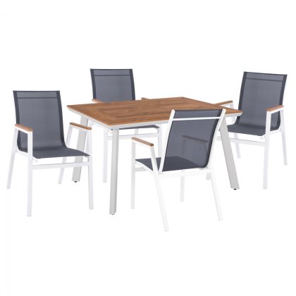 TABLE SET 5PCS ALUMINUM TABLE 120X80X72,5 & WHITE POLYWOOD CHAIRS ΗΜ1419