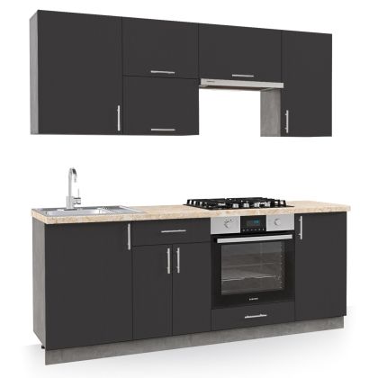 КУХНЯ КОМБО МЕЛАМИН АНТРАЦИТ И БЕЖОВ МРАМОР ВИД НА ТОП 200x47x84,8Hcm.HM2470.11