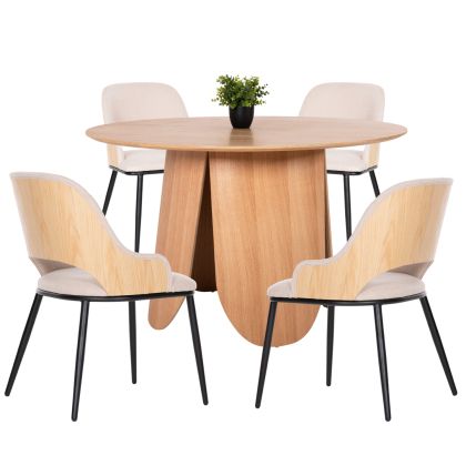 DINING SET 5PCS HM11973 TABLE DENTY & 4 CHAIRS DELF (OAK-BEIGE)