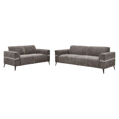 SOFA SET 2PCS FERIN HM6070.02 GREY FABRIC-DARK BROWN METAL LEGS