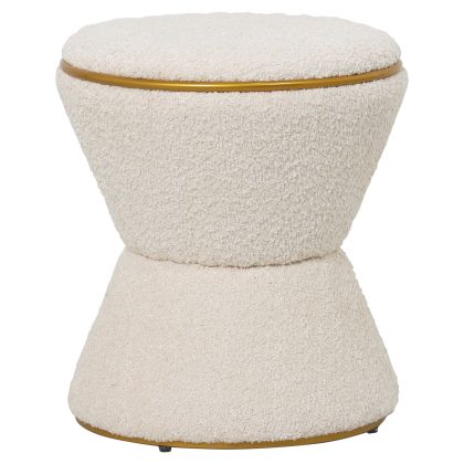 STOOL ROUND LINNER HM9604.16 BOUCLE FABRIC ECRU-GOLD DETAIL Φ38,5x43Hcm.