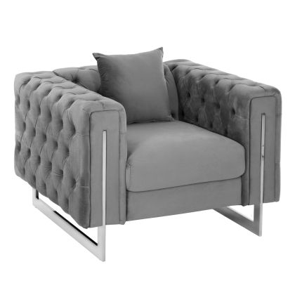 ARMCHAIR t.CHESTERFIELD MOBAR HM3261.01 VELVET GREY-METAL LEGS 99x86,5x77Hcm.