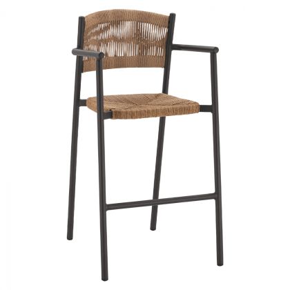 CHARCOAL ALUMINUM BAR STOOL WITH BEIGE ROPE HM5785.02 55,5x58x107 cm.