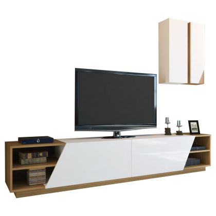 TV FURNITURE COMPTEN HM9439.01 WHITE-WALNUT MELAMINE FLOOR UNIT & WALL CABINETS 240x37.5x47Hcm.