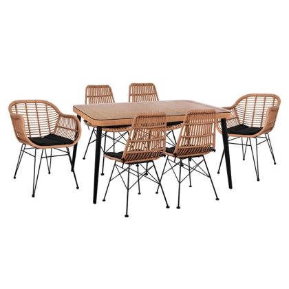 Set 7 pieces Allegra Wicker with Table 160x90x78 Beige & Black Color HM10495