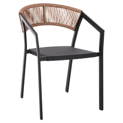 ARMCHAIR ALUMINUM MIRI HM5891.25 BLACK FRAME AND TEXTLINE- BEIGE RATTAN BACKREST 57x59x82Hcm.