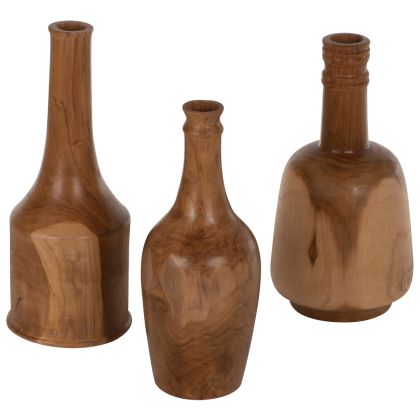 DECOR BOTTLES 3PCS SET HM7717 SOLID TEAK NATURAL