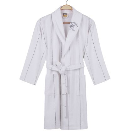 BATHROBE WITH COLLAR M / L MADE OF 98% COTTON HM12104 WHITE WITH GRAY STRIPES 355BHP1715 - M/L