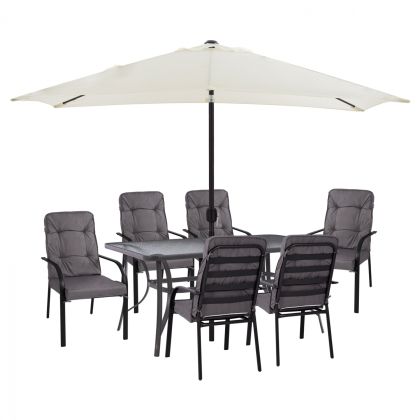 DINING SET 8PCS TABLE, ARMCHAIRS GRAY & UMBRELLA GRAY HM11477