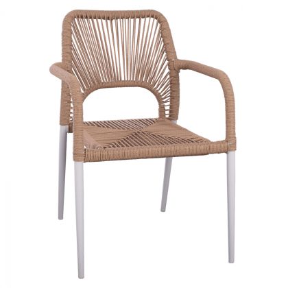 WHITE ALUMINUM ARMCHAIR WITH BEIGE PE ROPE HM5771.01 55Χ63Χ82 cm.