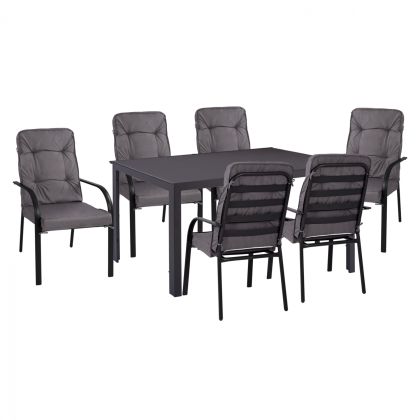 DINING SET 7 PCS GRAY TABLE 150X90 AND ARMCHAIR WITH GRAY PILLOW HM11521.01