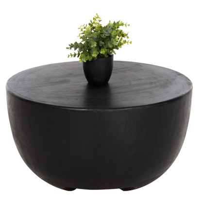 SIDE TABLE POMPU HM9794.02 SOLID SUAR WOOD IN BLACK COLOR Φ58x34Hcm.