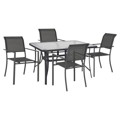 OUTDOOR DINING SET HM11815 5PCS METAL TABLE & ALUMINUM ARMCHAIRS TEXTLINE GREY