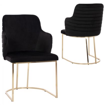 ARMCHAIR “SOLANA” HM9275.04 BLACK VELVET WITH METAL LEGS IN GOLD COLOR 54x63x87H CM.