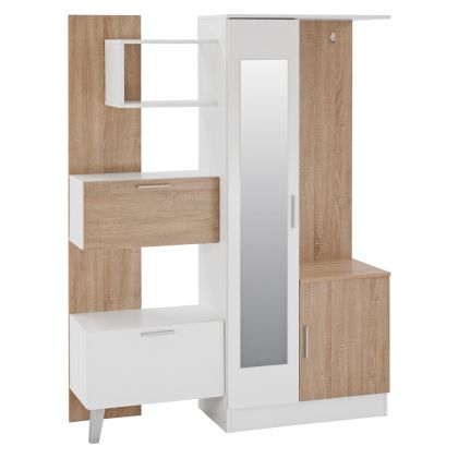 ENTRANCE FURNITURE WITH SHELVES AND MIRROR HM2265 WHITE-SONAMA 125,5x37,5x166,5cm