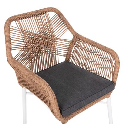 ARMCHAIR OUTDOORS TOPIN HM6048.01 ALUMINUM WHITE-P.E. RATTAN LIGHT BROWN-CUSHION GREY 58x60x83Hcm