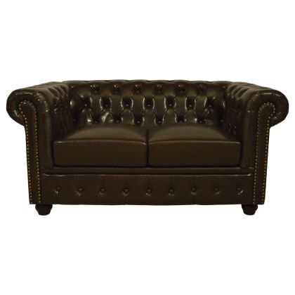 Sofa 2 seater Chesterfield type HM3010.01 dark brown Faux Leather 155x90x73 cm