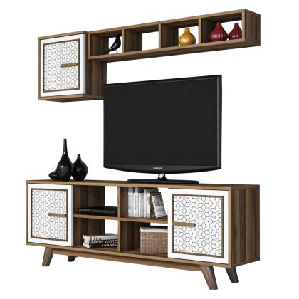 TV FURNITURE SET HM9513.03 MELAMINE IN WALNUT AND WHITE 160x35x56.2Hcm.